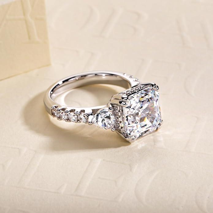 3ct-7ct Cubic Zirconia 3 Stones Engagement Rings 5A Grade Simulated Diamond Cushion Cut/Emerald Cut/Asscher Cut/Heart Cut CZ Anniversary Promise Wedding Rings for Women
