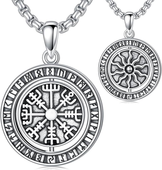 Viking Necklace for Men Women 925 Sterling Silver Norse Jewelry Fathers Mothers Day Anniversary Birthday Gifts for Mom Dad Husband Brother (with Gift Box)