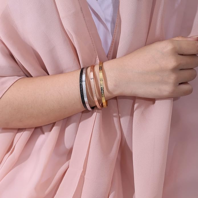 Qitian Islamic Jewelry Gifts for Women Allah Gold Bangles Bracelets Ayatul Kursi Arabic Cuff Bracelet for Women Men Islam Eid Ramadan New Year Gifts