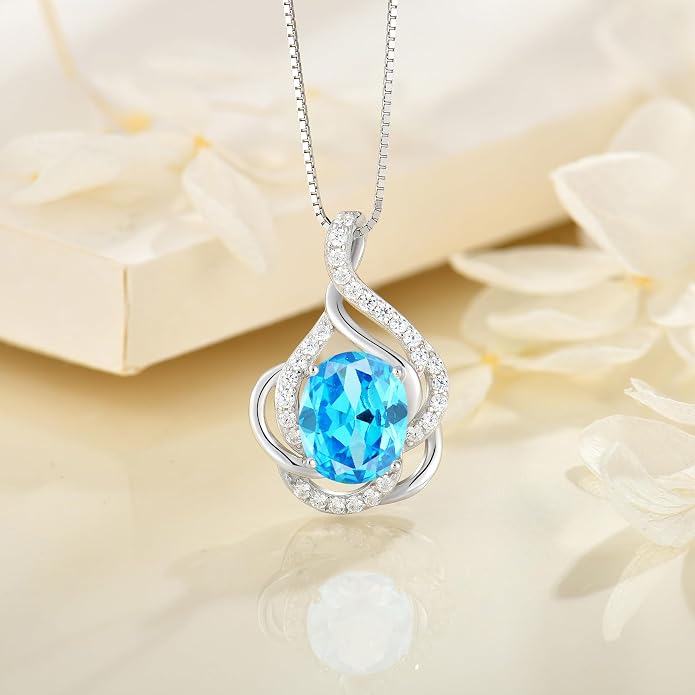 Birthstone Necklace for Women 925 Sterling Silver Pendant Necklaces Oval Cut Cubic Zirconia Necklace Jewelry