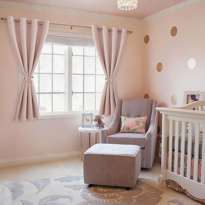 Hiasan Blackout Curtains for Bedroom - Thermal Insulated Light Blocking Window Curtains for Living Room/Kids Room, 2 Drape Panels Sewn with Tiebacks, Blush, 52 x 45 Inch