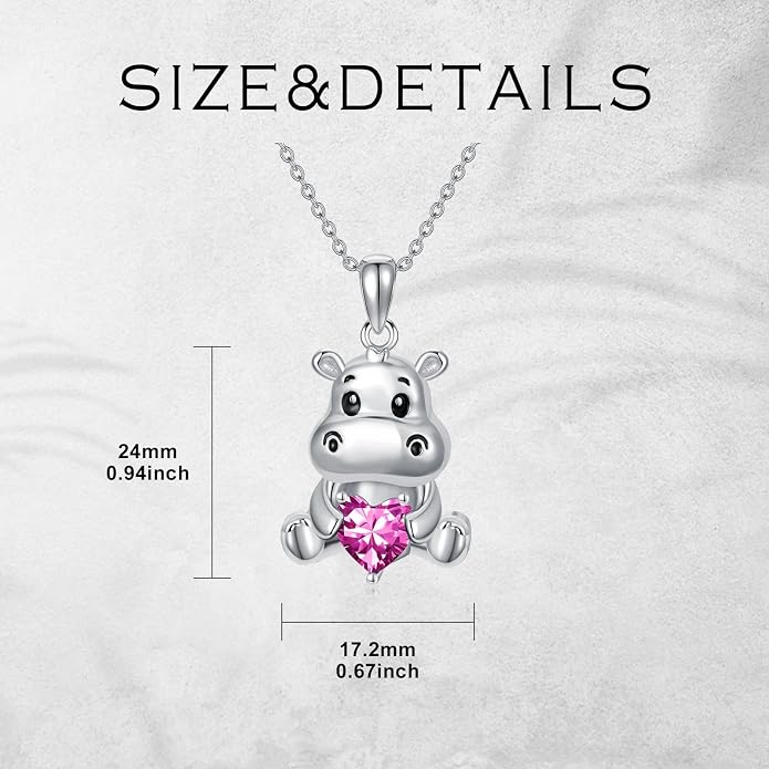 PROESS Animal Birthstone Necklace 925 Sterling Silver Otter/Axolotl/Hippo/Elephant/Dachshund/Monkey/Red Panda Pendant Necklace Animal Birthstone Jewelry Gifts for Women