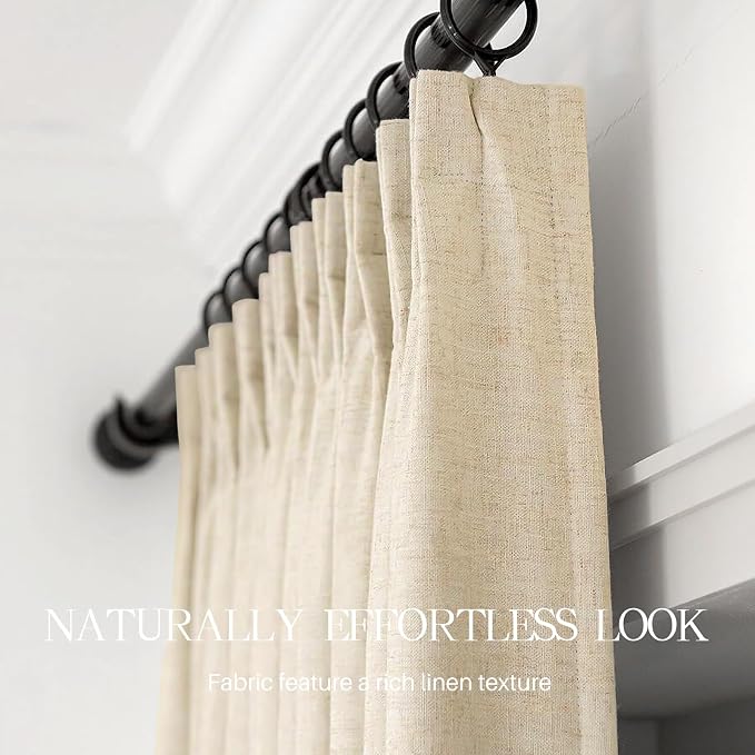 Pinch Pleated Curtains 100% Blackout Linen Curtains 84 Inches Long for Bedroom Living Room, Creamy Beige Memory Trained Thermal Insulated Room Darkening Window Drapes with Hooks 2 Panels 40"Wx84"L