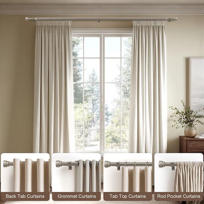Lootkell 2 Pack Brushed Nickel Curtain Rods for Windows 66-120 Adjustable | Heavy Duty 1" Window Curtain Rod,Solid Metal Finials,Modern Design,Fits Outdoor,Kitchen,Bedroom,Living Room,Farmhouse,Patio