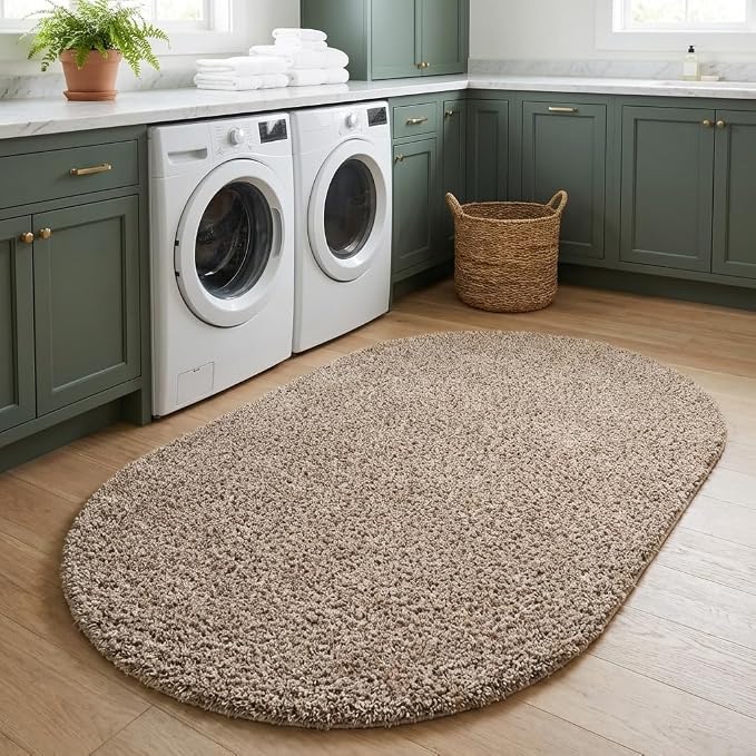 Unique Loom Solid Shag Collection Area Rug (3' 3" x 5' 3" Oval, Taupe)