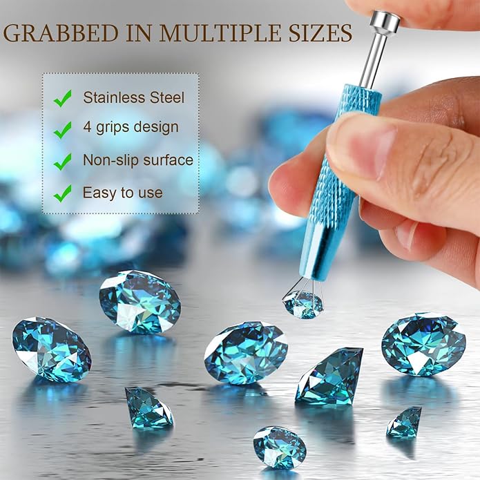 ONESING 2Pcs Piercing Ball Grabber Tool for Changing Jewelry, Stianless Steel Flat Back Earring Applicator Internally Threaded Push Pin Piercing Grabber Tool, Anti Slip 4 Claw Gem Ball Grabber Tool