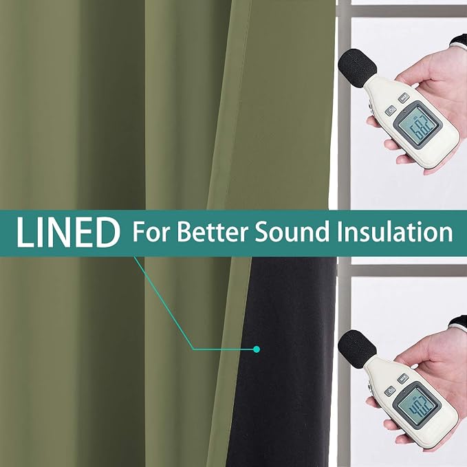 Yakamok Sage 100% Blackout Patio Door Curtain Panels W100 x L96,1 Panel | Noise Reducing Barrier Panel for Sliding Glass Door, 2 Thick Layers Heat Full Light Blocking Patio Door Drapery
