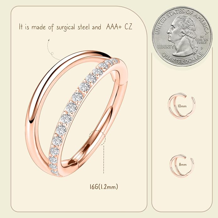 AROWRO Conch Piercing Jewelry Nose Rings Hoops Septum Rings Cartilage Earrings for Women Men Helix Piercing Jewelry Rook Tragus Surgical Steel Gold Silver 16G 18G 20G With Cubic Zirconia Opal