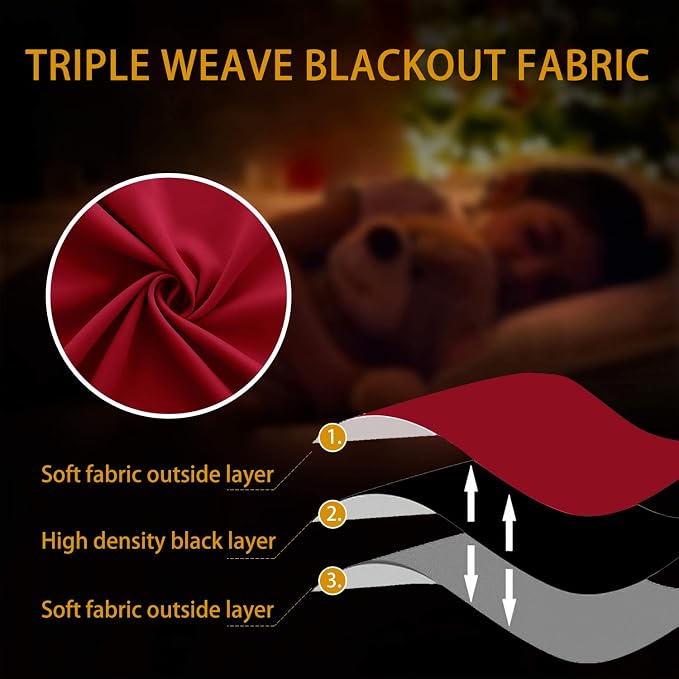 KOUFALL Red Curtains for Living Room, Blackout Grommet Thermal Curtains for Summer Heat Window Curtain Drapes 84 Inches Long 2 Panels, Cortinas Blackout para Sala