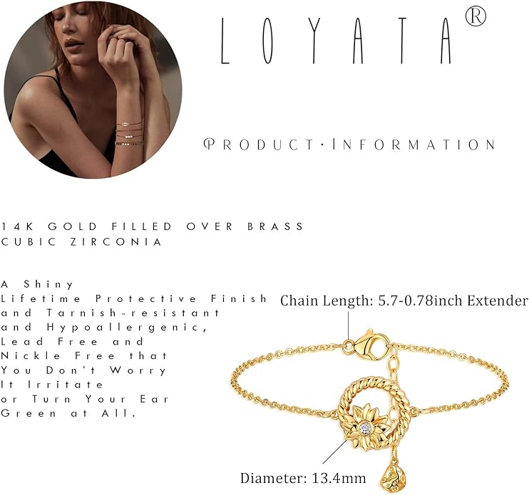LOYATA Gold Bracelet Gold 14K Gold Filled Dainty Chain Simple Jewelry Gift for Women