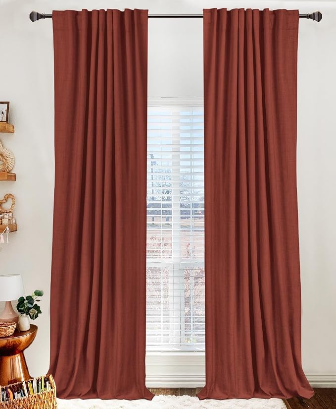 100% Blackout Shield Linen Blackout Curtains for Bedroom 84 Inches Long, Back Tab/Rod Pocket Living Room Drapes, Thermal Insulated Blackout Curtains 2 Panels Set, 50" W x 84" L, Terracotta