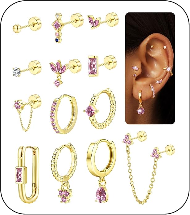 ORAZIO 20G Helix Piercing Jewelry Flat Back Cartilage Earrings for Women Surgical Stainless Steel Hypoallergenic Hoop Stud Earrings Set Tragus Helix Piercing Jewelry for Sensitive Ears Single Pc