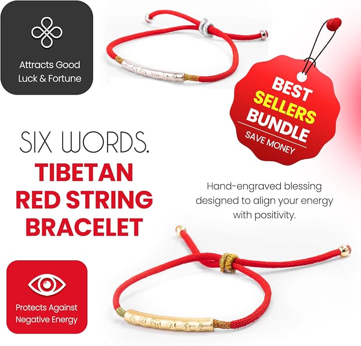 Buddha & Karma Tibetan Red String Bracelet - Handmade Buddhist Lucky Charm for Protection, Good Fortune & Positive Energy - Spiritual Bracelet for Men & Women - Adjustable Bracelets for Daily Wear