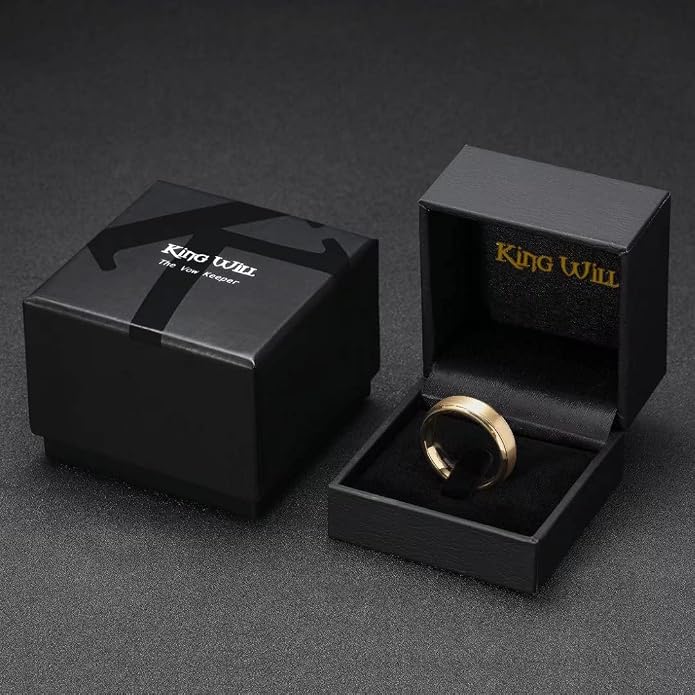 King Will Tungsten Carbide Wedding Band for Men Women-4/6/8mm Width 14K Gold Plated Tungsten Wedding Ring Matte Brushed & High Polished Style Comfort Fit Wedding Band Size 6-14