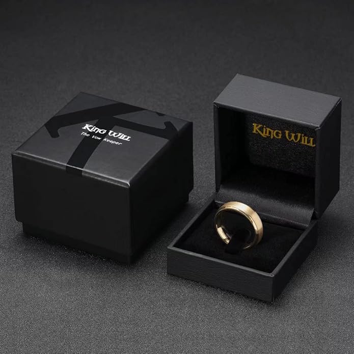 King Will Tungsten Carbide Wedding Band for Men Women-4/6/8mm Width 14K Gold Plated Tungsten Wedding Ring Matte Brushed & High Polished Style Comfort Fit Wedding Band Size 6-14