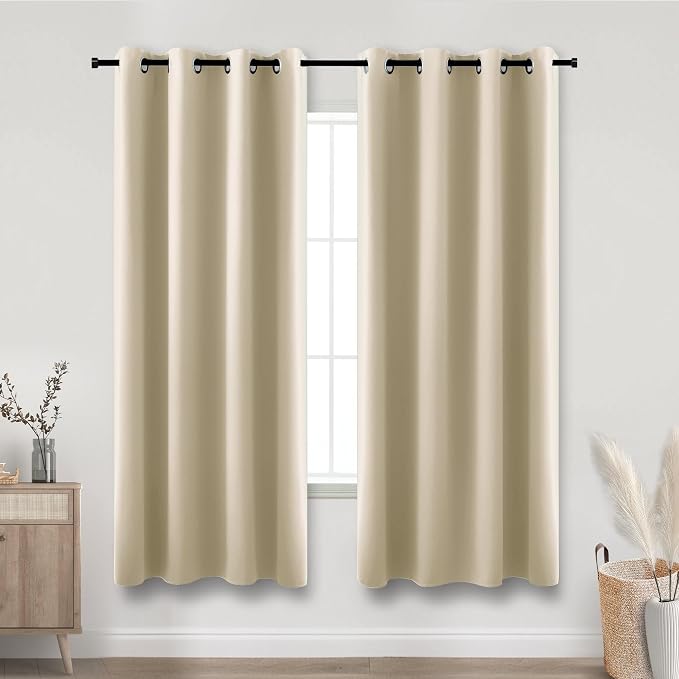 KOUFALL Biscotti Beige Grommet Insulated Thermal Room Darkening Blackout Curtains for Living Room 52 by 63 Inches Long