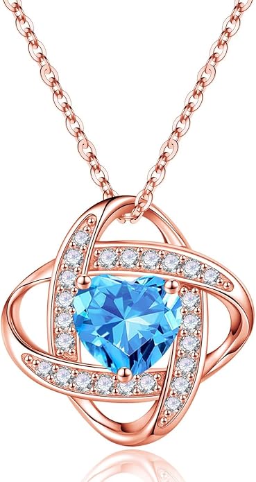 Iefil 925 Sterling Silver Love Knot Birthstone Necklace, Anniversary Birthday Gifts for Women, Jewelry Gift for Wife Mom Girlfriend Daughter