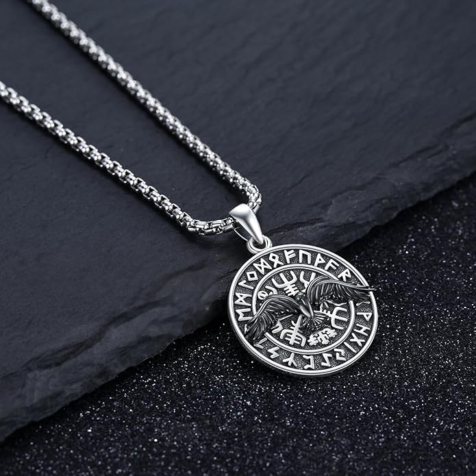 Viking Necklace 925 Sterling Silver Celtic Nordic Runes Amulet Necklace Viking Jewelry for Men Women