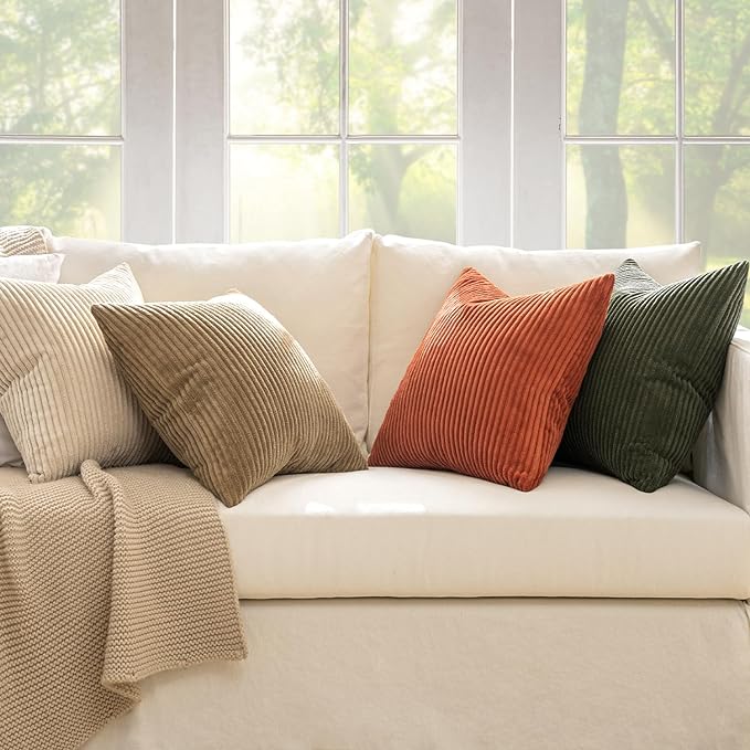 MIULEE Boho Farmhouse Throw Pillow Covers 20x20 Inch Set of 4 Western Modern Decorative Cushion Covers Soft Corduroy Fall Home Decor for Couch Bed Sofa Living Room Rust-Olive Green Gradient Series