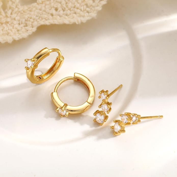 6 Pairs 14K Gold Plated Stud Earrings for Women, Hypoallergenic Cartilage Earrings for Multiple Piercing, Dainty Small Stackable Earrings Set for Jewelry Gift