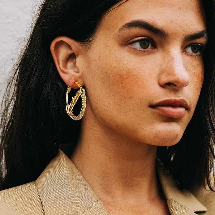 PROSTEEL 30/40/60/80/100mm Chunky Hoop Earrings For Women Gold Plated/Black Stainless Steel Hoops Earrings Statement Jewelry