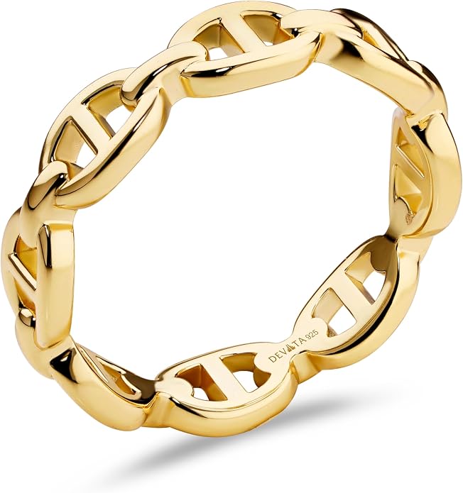 DEVATA Gold or Rhodium Plated Sterling Silver 925 – Eternity, Band Ring for Women – Heart, Knot, Clover, Infinity, Mariner, Cable, Curb, Cuban, Figaro, Daisy, Rope, Ribbed, Dome