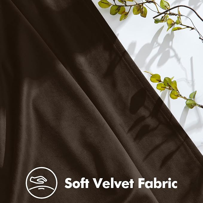 MIULEE Chocolate Brown Velvet Curtains 108 inches Long, Pinch Pleated Blackout Drapes with Hooks, Thermal Insulated Pinch Pleat Panels for Bedroom Living Room, 2 Panels