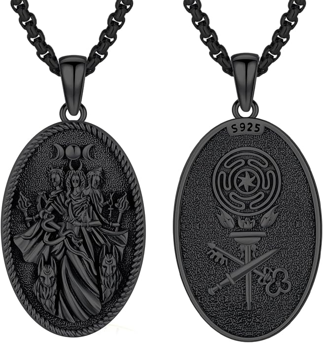 Hecate Wiccan Triple Moon Goddess Necklace Tetragrammaton Nudo De Bruja Plata 925 Original Sterling Silver Cat Moon Pendant Hekate Witch Necklace Amulet Witchy Jewelry Gifts for Women Men