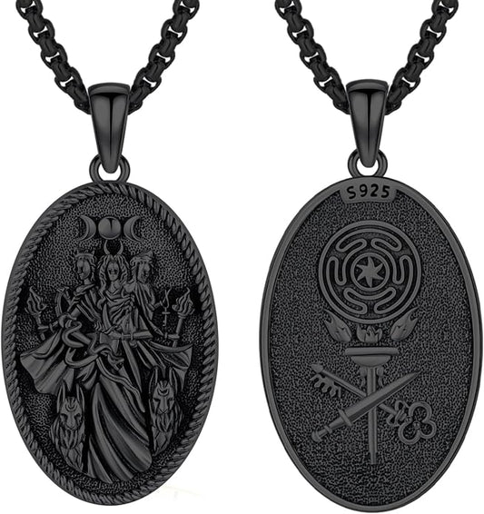 Hecate Wiccan Triple Moon Goddess Necklace Tetragrammaton Nudo De Bruja Plata 925 Original Sterling Silver Cat Moon Pendant Hekate Witch Necklace Amulet Witchy Jewelry Gifts for Women Men