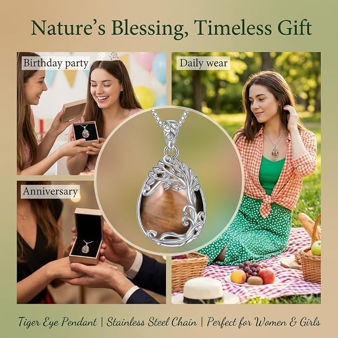 Teardrop Moonstone Necklace for Women Tree of Life/Filigree Birthstone Pendant Necklace Jewelry