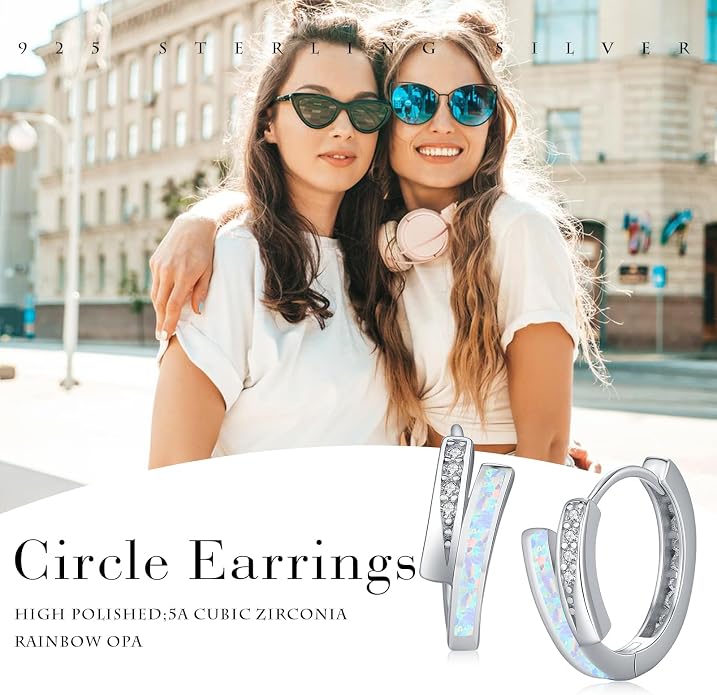 MEDWISE Mothers Day Gifts for Mom Multi Colored Opal Hoop Earrings for Women 925 Sterling Silver Huggie Hoop Earrings Jewelry Gift for Women Daughter Wife Mom Friends