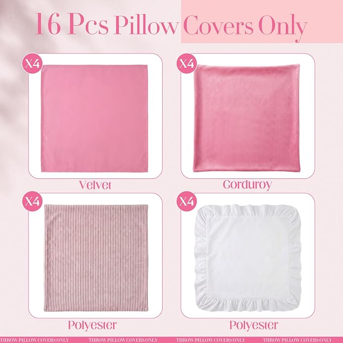 Yuntau 16 Pcs Pink Picnic Pillow Covers Only Summer Birthday Party Picnic Set Mordern Cushion Aesthetic Throw Cover 18x18 Inch for Brunch Bachelorette Backyard Beach Couch Bed Sofa Decor