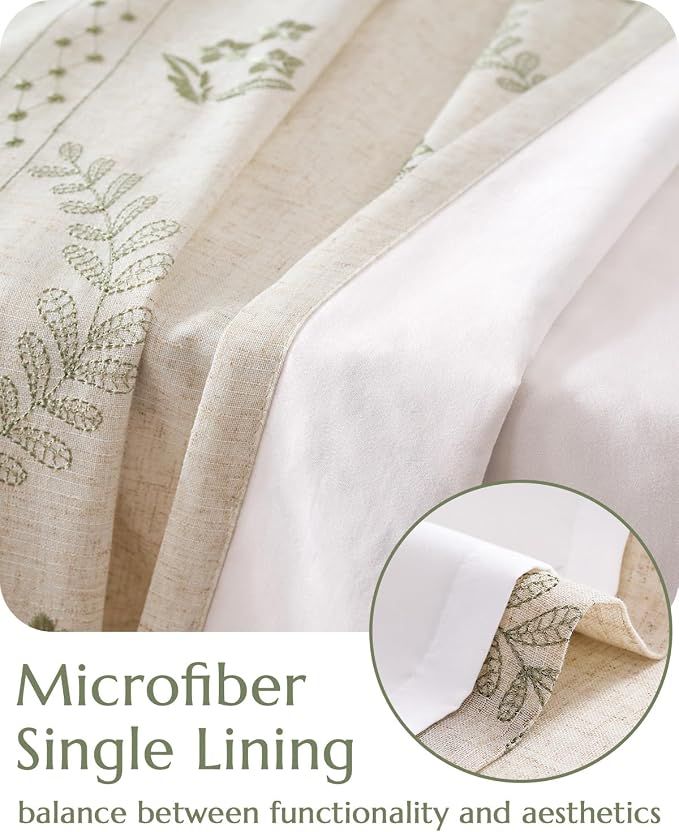 jinchan Floral Lined Linen Curtains 84 Inch Back Tab 2 Panels Sage Green | Embroidered curtains,privacy lining,boho curtains,light filtering,living room,bedroom,flower patterned,window treatment