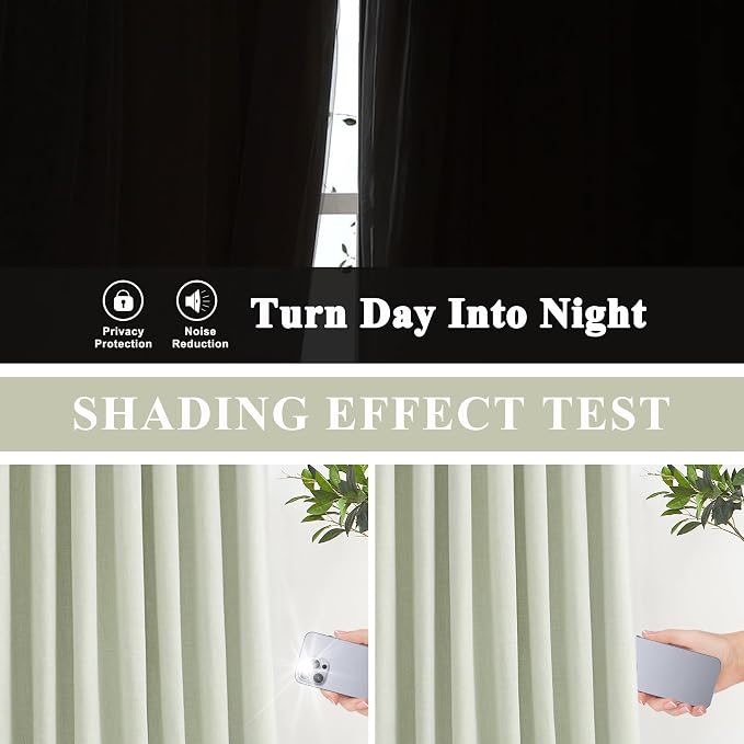 Vision Home Soft Green Pinch Pleated Full Blackout Curtains Linen Blended Room Darkening Window Curtains 120 inch for Living Room Bedroom Thermal Insulated Pinch Pleat Drapes with Hooks 60" Wx120 Lx1