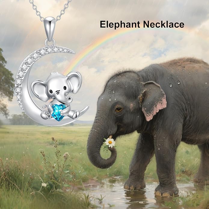 PROESS Animal Birthstone Necklace 925 Sterling Silver Otter/Axolotl/Hippo/Elephant/Dachshund/Monkey/Red Panda Pendant Necklace Animal Birthstone Jewelry Gifts for Women