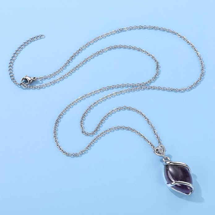 Jovivi Amethyst Rose Quartz Stone Necklace for Women Men, Full Wire Wrapped Natural Gemstone Reiki Healing Crystal Pendant Jewelry
