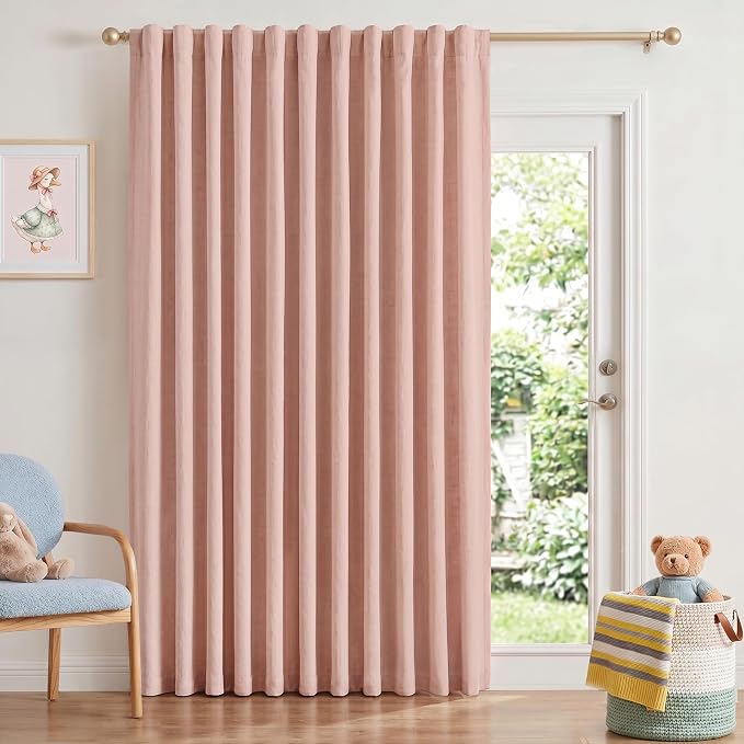 INOVADAY 100% Blackout Sliding Door Curtains, Extra Wide Curtains for Sliding Glass Doors, Back Tab/Rod Pocket Sliding Glass Door Curtains, Thermal Insulated Window Drapes - Blush Pink, W102 X L84