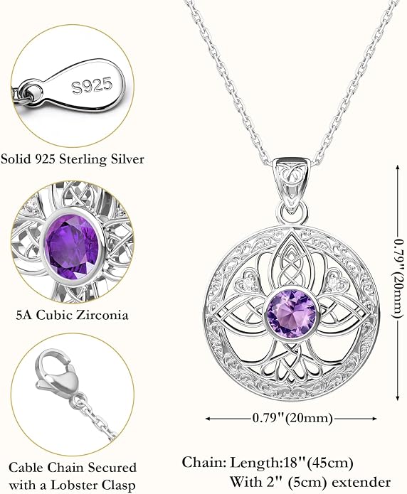 Birthstone Tree of Life Necklace for Women: 925 Sterling Silver Celtic Knot Pendant, Family Jewelry Gift for Mom Daughter Birthday Mother’s Day