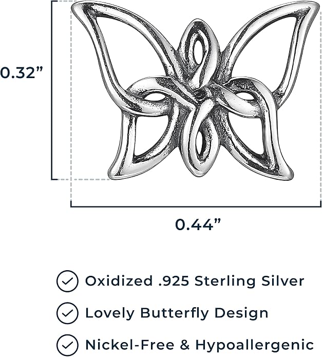 MORGAN & PAIGE .925 Sterling Silver Oxidized, 18K Yellow Gold or 14K Rose Gold Plated Butterfly Celtic Knot Dangle or Stud Earrings for Women - Hypoallergenic Sterling Silver Earrings, Gifts for Her