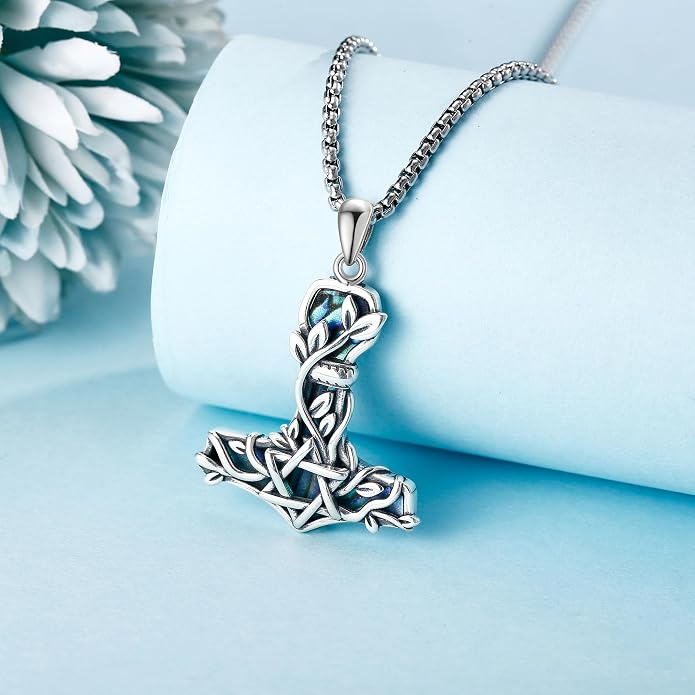 Thor Hammer Necklace Sterling Silver Star of David Mjolnir Pendant Vegvisir Jewelry for Women Men