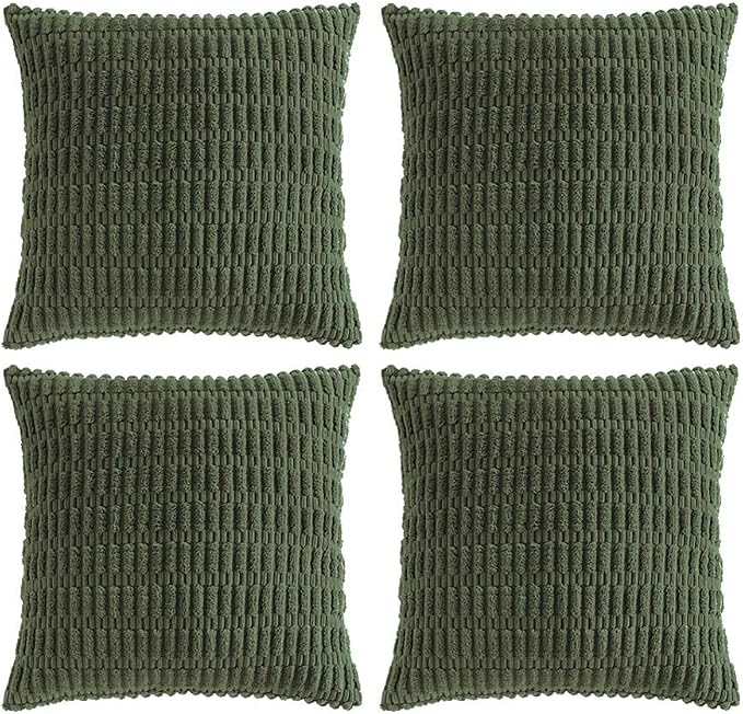 Fancy Homi 4 Packs Decorative Throw Pillow Covers for Living Room Couch Bed, Modern Farmhouse Boho Home Décor Accent Cushion Case, 18" x 18", Olive Green