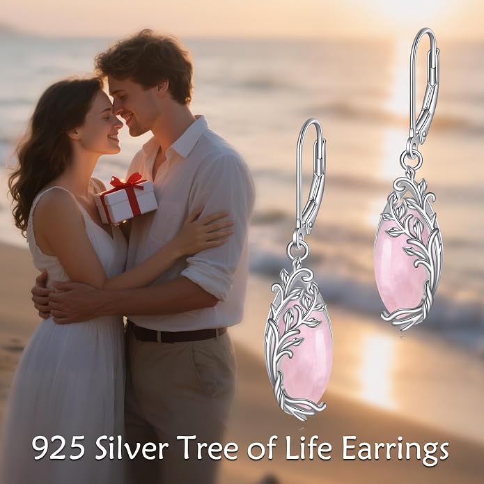 POPLYKE Tree of Life Teardrop Drop Dangle Earrings Sterling Silver Leverback Earrings Jewelry