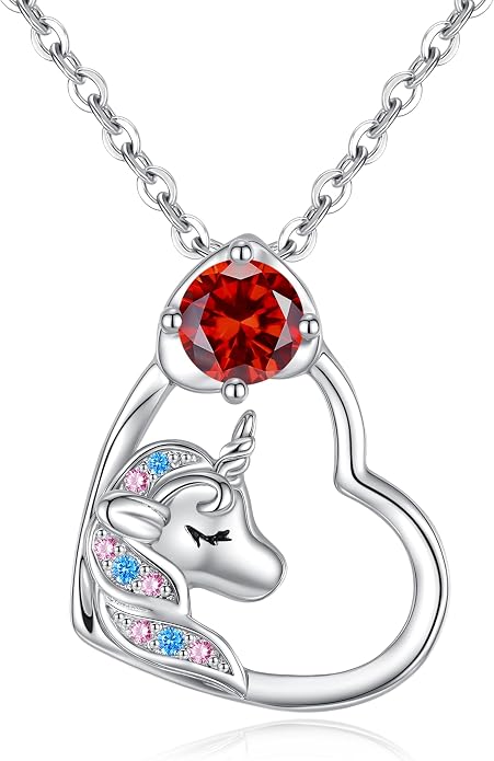 CDE Christmas Gift for women Cute Unicorn Birthstone Necklace for Girls Daughter 925 Sterling Silver Opal Heart Pendant Graduation Birthday Christmas Jewelry Gift for Teenage Girls Niece