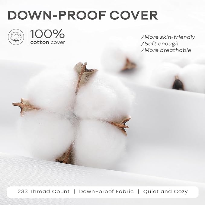 SAVORI Set of 2 Down and Feather Throw Pillow Inserts 22x22 Soft Fluffy Pillow Inserts with 100% Down-Proof Cotton Cover, Decorative Square Cushion Inner for Sofa Couch Bed-White