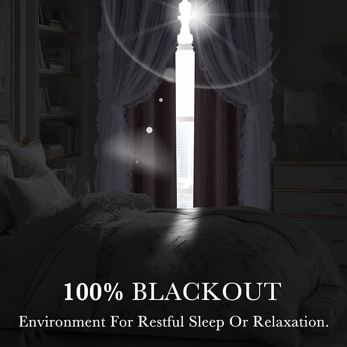 PONY DANCE 100% Blackout Curtains for Girl's Bedroom, Double Layer Grommet Curtain 84 inch Long with Sheer Overlay for Living Room, Nursery Kids Toddler Room Decor, Dusty Rose, 52" W x 84" L, 2 Panels