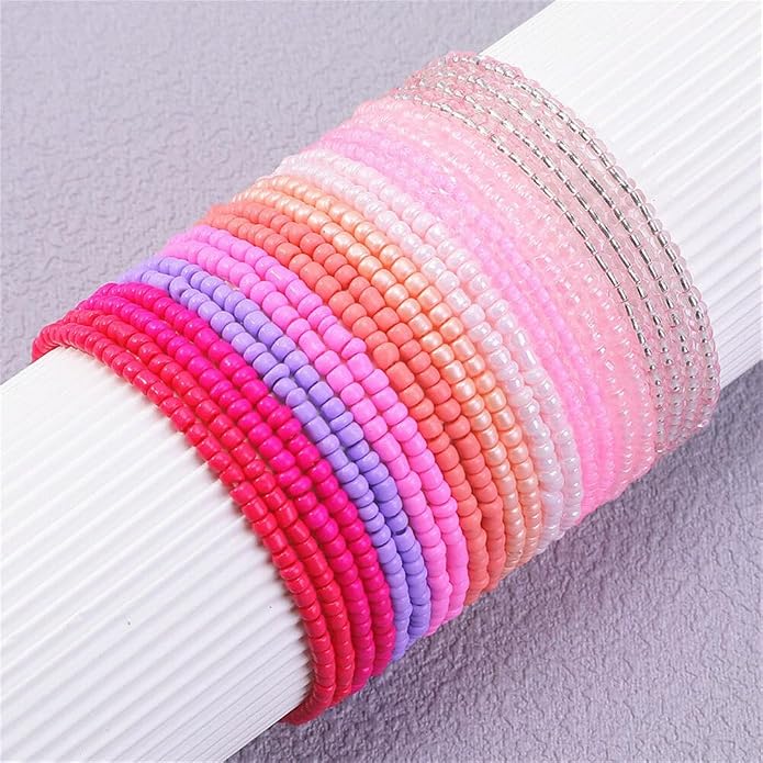 Fuqimanman2020 18Pcs Boho Stackable Beaded Bracelets for Women Colorful Handmade Multilayered Rice Beads Anklets Set Summer Beach Bohemian Jewelry Gift