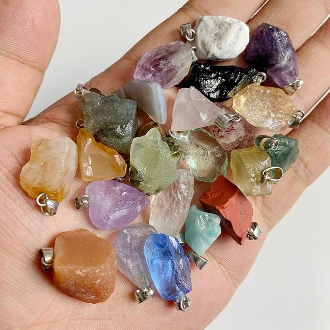 10pcs Irregular Raw Natural Mix Color Rock Stone Pendant Healing Crystal Chakra Gemstone Charm for Jewelry Making DIY Necklace Earrings Accessories Reiki