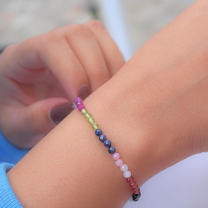 Faceted Bracelet for Women, Certified 925 Sterling Silver with 18K Gold Vermeil Healing Crystal Bracelets for Women - Crystals and Healing Stone Bracelet Women Jewelry for Gift