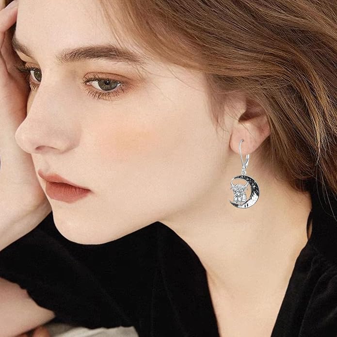 Black Cat/4th of July/Bat/Spider/Pumpkin/Wolf/Bunny/Sun and Moon/Turtle/Raven 925 Sterling Silver Leverback Dangle Earrings Moon Gothic Christmas Earrings Jewelry Gift for Women