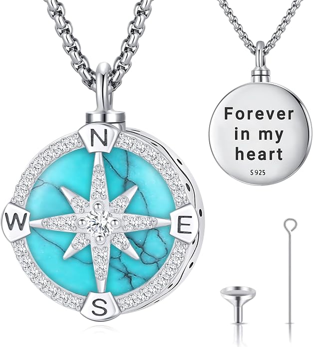 Turquoise Jewelry for Women Men 925 Sterling Silver Pendant Urn Necklaces for Ashes Picture Locket Necklace Thor Hammer Yggdrasil Virgen De Guadalupe St Michael Christopher Judas Witches Knot Necklace